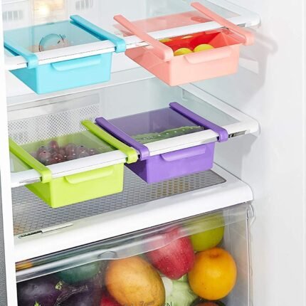 Adjustable Sliding Refrigerator Storage Basket (1 Pc) Space-Saving Fridge Organizer for Fruits, Snacks More