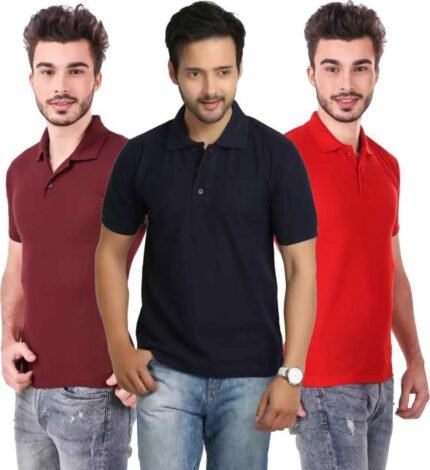 Men's Polo Neck Short Sleeve Casual Tshirt Combo of Dark Blue, Red, Maroon colors (Pack of 3)