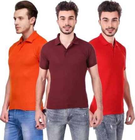 Men's Polo Neck Short Sleeve Casual Tshirt Combo of Red, Maroon, Orange colors (Pack of 3)